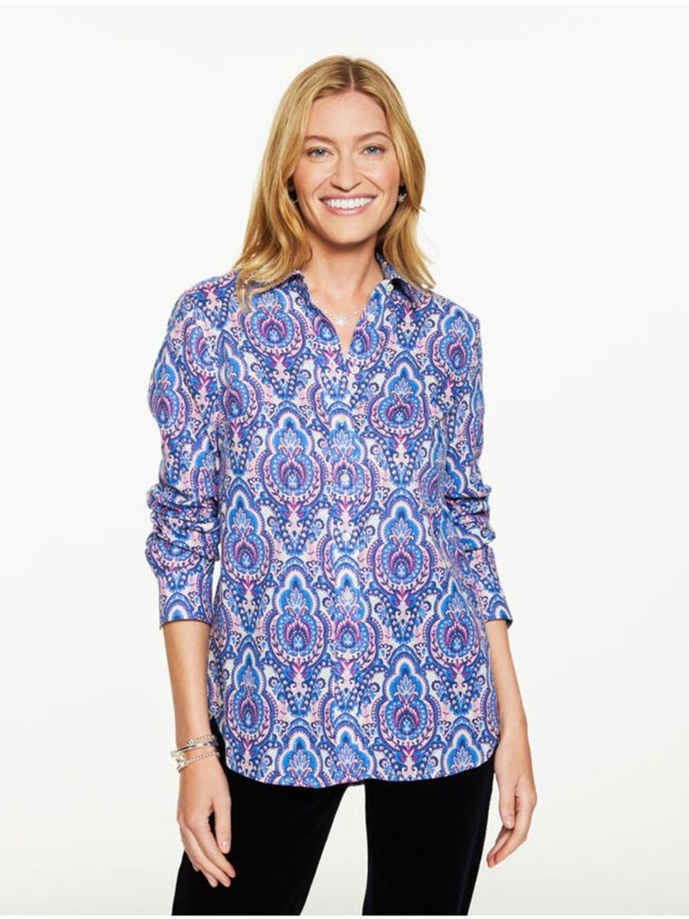New Talbots Metallic Modern Classic Shirt Top Blue Pink Long Sleeve Sz 3X Womens